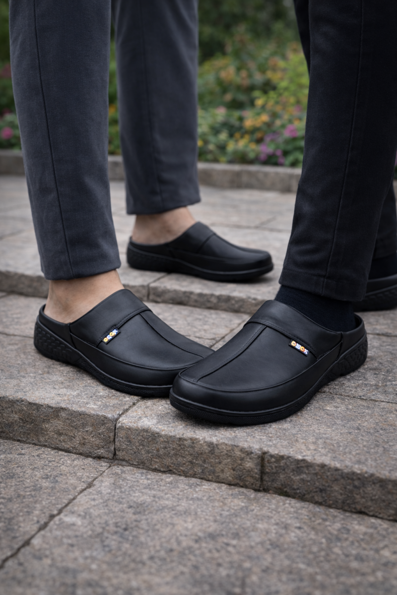 Mules en cuir noir pour homme – Confort et élégance