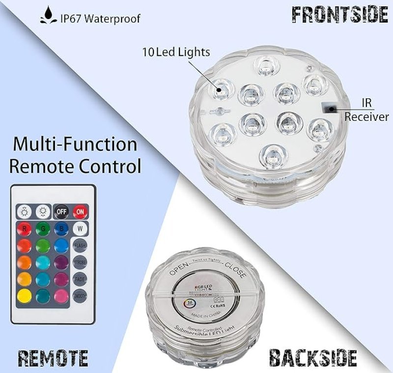 Submersible LED Lights with Remote Control, 16 Colors Changing Waterproof